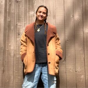 Free People Faux Shearling Coat Brown Tan Sherpa Jacket Size M
